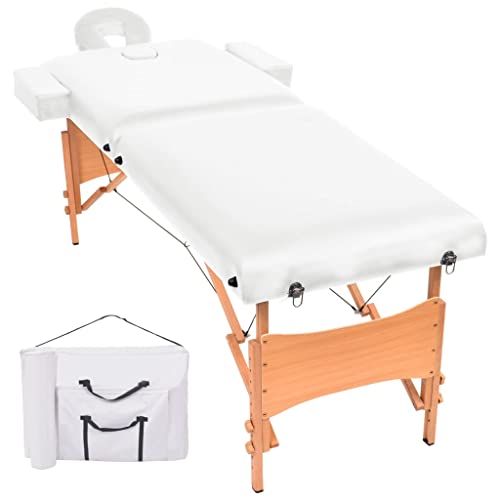Massageliege Klappbar Massagetisch mit 2 Zonen tragbaren höhenverstellbaren Holzfüßen Einfache Installation Ergonomische Kopfstütze mit Tragetasche aus hochwertiger Deutscher Buche Beine 6 vidaXL Massageliege 2 Zonen Tragbar Therapie Massagetisch Massagebank Kosmetikliege Therapieliege Massage Liege 10cm Polsterung Weiß