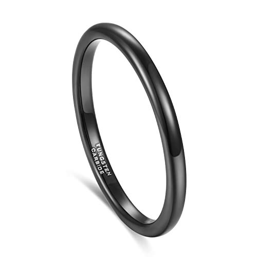 TRUMIUM 2mm 4mm 6mm 8mm Black Tungsten Ring for Men Women Wedding Band Domed High Polish Comfort Fit 4-152
