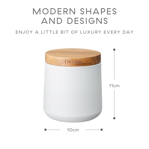 Denby - Storage Canisters Set of 3 in White - Coffee, Tea, Sugar Container - Kitchen, Pantry Organiser & Essential - Easy to Open Acacia Wood Lid - Contemporary Matte Finish - Image 5