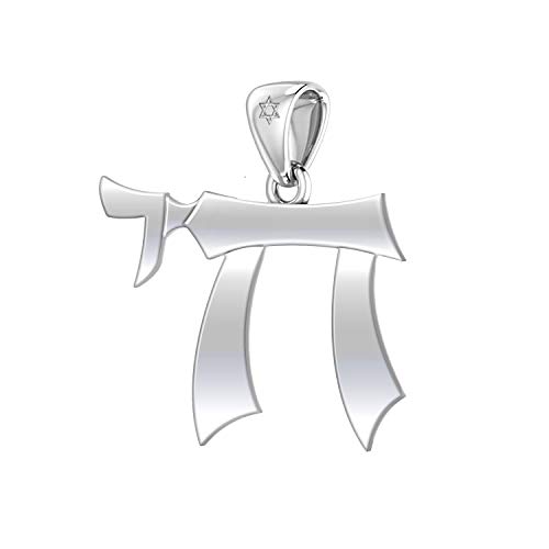 US Jewels Men's Large 925 Sterling Silver Jewish Chai Pendant, 32mm