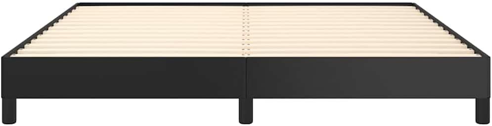 Bed Frame Black Faux Leather with Engineered Wood Platform Queen Size, Sturdy Heavy-Duty Slatted Foundation, Modern Minimalist Bedroom Furniture for Stable Mattress Support