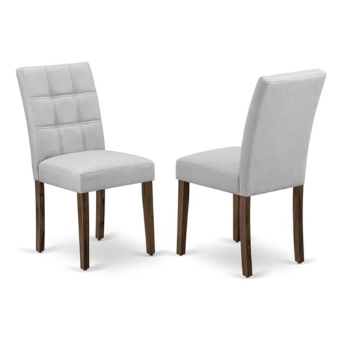 East West Furniture ASP8T27 Austin Parsons Dining Room Chairs - Light Gray Polyester Fabric Upholstered Seat and Button Tufted Chair Back – Antique Walnut Finish, SET OF 2