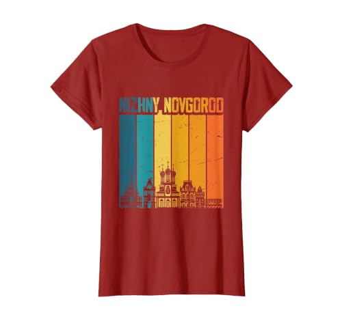 Nizhny Novgorod Russia Retro Vintage Sunset Skyline T-Shirt, Women, Cranberry Red, X-Small
