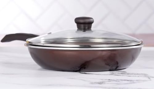 Lalit Kishori Nonstick Frying Pan Skillet with Glass Lid | Egg Pan Omelet Pans | Large Deep Induction | Cooking Pot with Helper Handle (Multi, 26 cm)