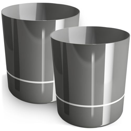 PECZEKO Maceta brillante de plástico, maceta decorativa para flores grandes y pequeñas, juego de 2 macetas, macetas para hierbas, 2 unidades, gris, diámetro de 25 cm