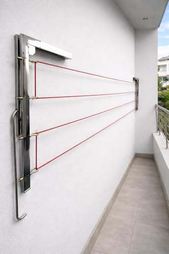 Image of Stainless Steel Heavy Duty Foldable Wall Mount Cloth Drying Stand-Wall Stand for Cloth Dress Drying-Cloth Dryer Stand for Balcony-Collapsible Stainless Steel Wall Mount Space Saving Cloth Drying Rack