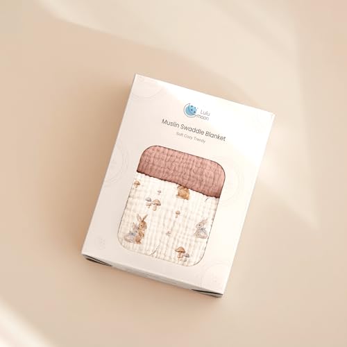 Image of lulumoon Muslin Swaddle Blankets for Baby: Cotton & Soft Receiving Blanket for Newborn with Branche Printed- Neutral Gift for Baby Shower 2pack(Bunny)