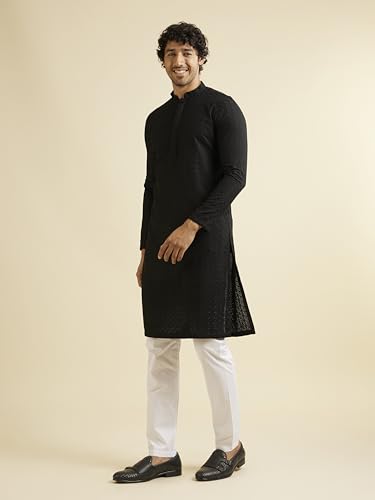 Image of Manyavar Men's Cotton Blend Self-Design Kurta Pyjama Set (2pcs)
