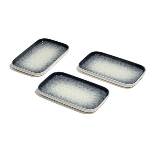 Image of Beyond Homes Ceramic Serving Tray Set of 3 | 8 Inch Rectangular Serving Plates | Premium Ceramic Platters for Sushi Dimsum Momos Snacks Starters & Appetizers | Microwave & Dishwasher Safe, Grey