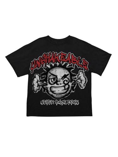 VIPWOLF Men's Graphic Y2K Shirt Short Sleeve Round Neck Regular Fit T-Shirts Black and Grey X-Large