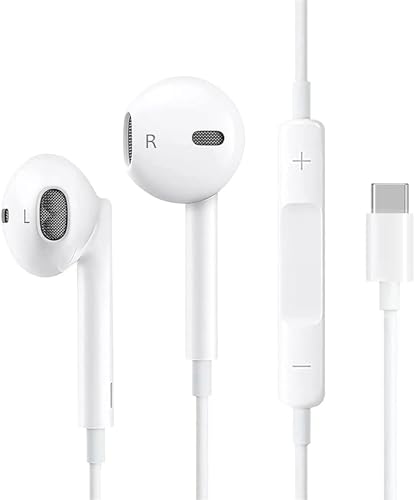 iPhone 16 Pro Max Headphones USB C Headphones For iPhone 15 15 Pro 15 Plus Type C Earphones In-Ear Wired Headphones with Mic and Volume Control Noise Reduction Stereo Earbuds For iPhone 15 16 Pro Max