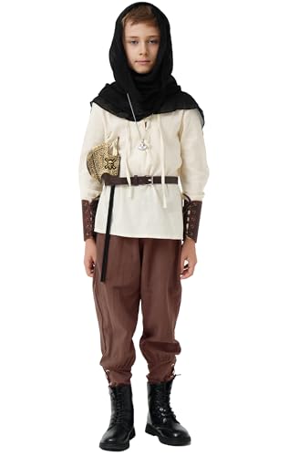 Image of 8 Pcs Medieval Costume for Boys Renaissance Viking Pirate Tunic Outfit for Kids