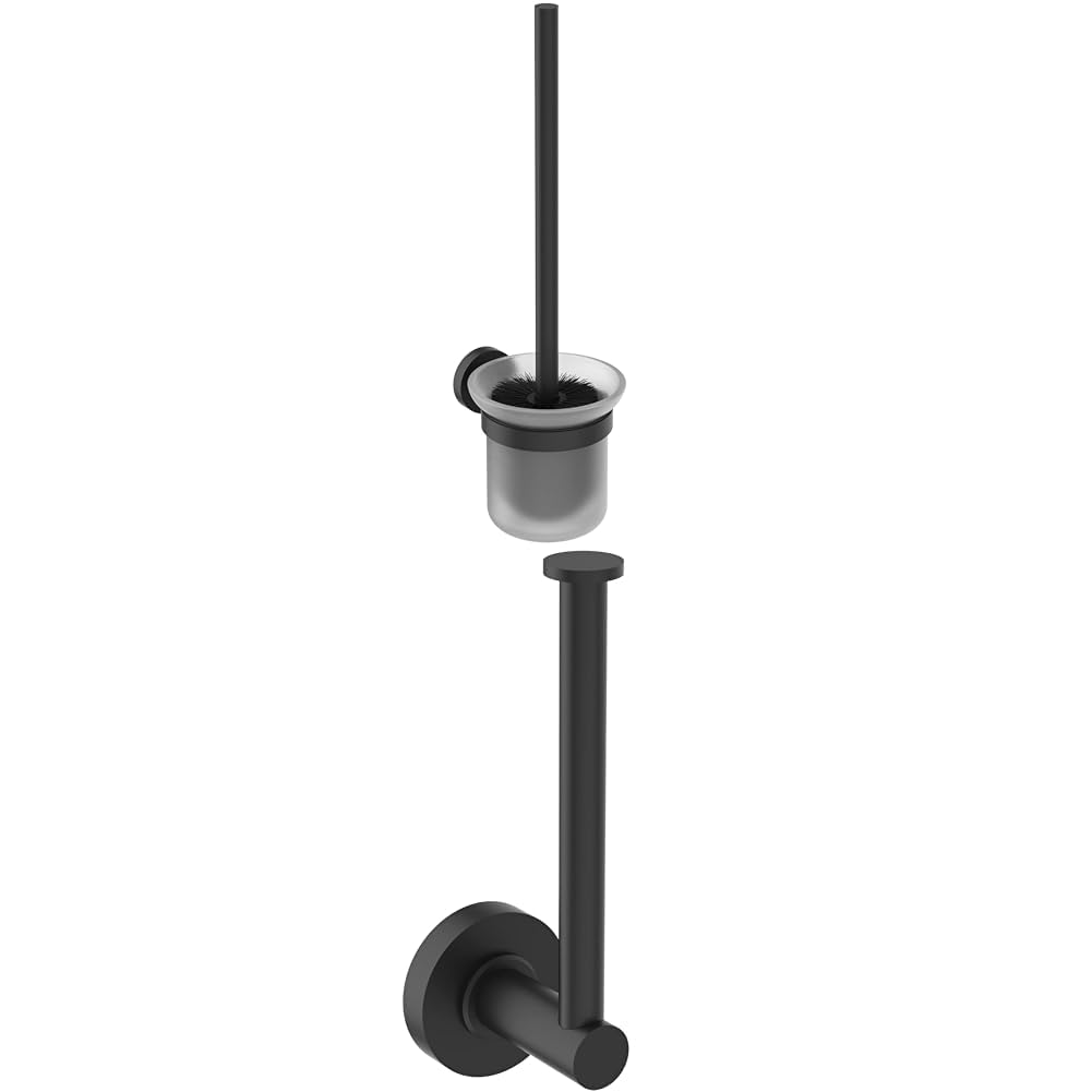 Set de escobilla de Inodoro Ideal Standard A9119XG IOM + portarollo de Papel higiénico A9132XG IOM, Negro Mate