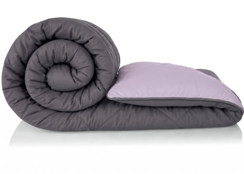 Image of DECORUM Reversible Comforter Double Bed 250 GSM | Charcoal Grey & Lilac | Ultra Soft Microfiber Quilt | All Season Lightweight Comforter | (228 X 223 CM)