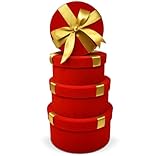 Gift Boutique - Christmas Nesting Gift Boxes Round 4 Pack Red Velvet with Gold Ribbon Bow Xmas Stacked Gift Box with Lids in 4 Assorted Sizes for Gift Giving Holiday Decorative Gifts Present Wrapping