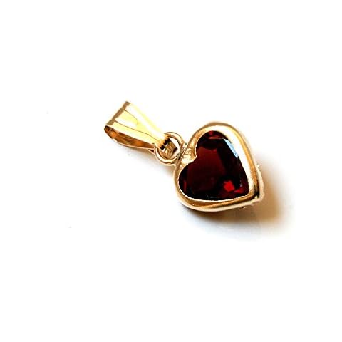 9ct Gold Garnet Heart Pendant - No Chain Cover