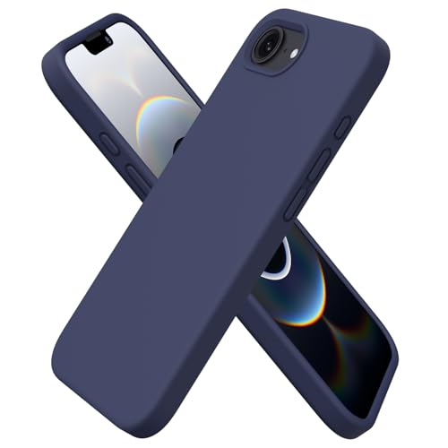 ORNARTO Funda para iPhone 16e, Silicona Líquida Carcasa iPhone 16e 2025,Protectora de Cuerpo Completo,Antiarañazos Antigolpes Suave Case con Forro de Microfibra,Azul Noche