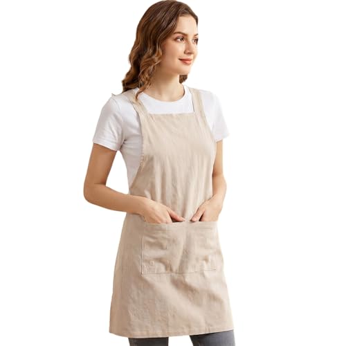 Tablier cuisine femme dos croisé sans nœud pour éviter le mal de cou