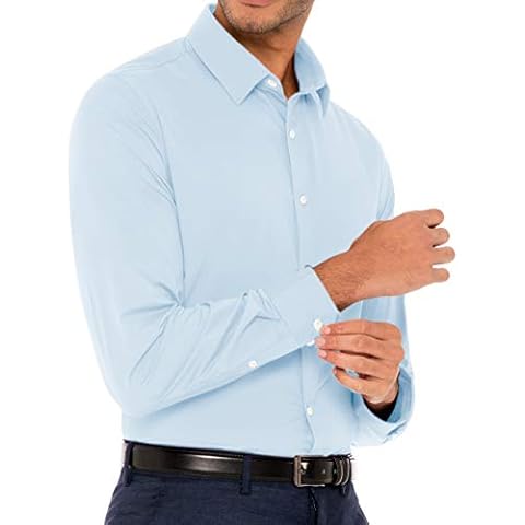 Mens Dry Fit Button Down Dress Shirts - Performance Slim Fit Shirts for Men Sky Blue Cover