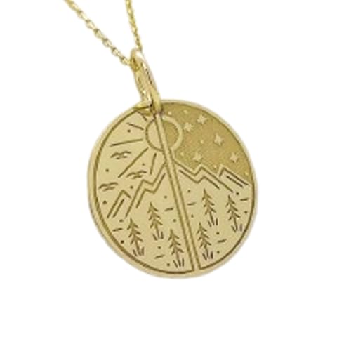 Joyería delicada con disco de montaña de plata 925 y cadena de 45 cm baño de oro 00768