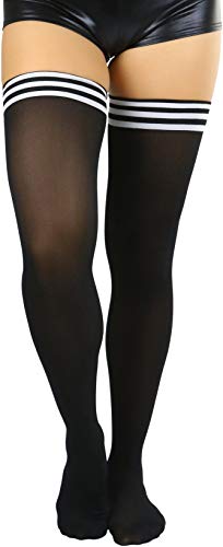 Image of ToBeInStyle Women's Modern Thin Tripple Striped Opaque Thigh High Stocking