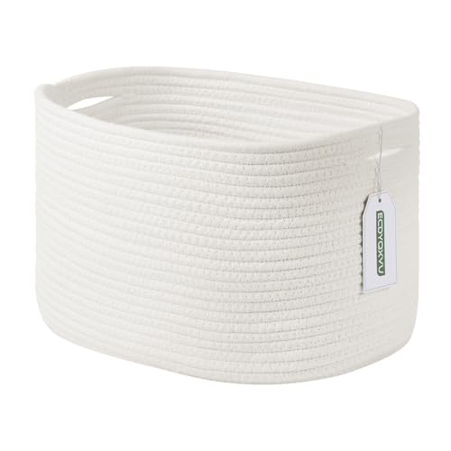 ECDYQXVU 15x10x9 Inch Woven Cotton Rope Storage Basket, 1 Pack | Foldable Design, Built-in Handles, Space-saving Organizer for Living Room, Bedroom, Laundry, Shelves, Clothes, Towels