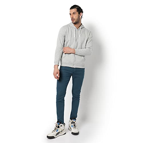 Image of CAHOOT Men's Dark Blue Zip-Front Hoodie with Contrast Drawstring for Casual Wear | Long Sleeve | Hooded Neck | Zipper Closure | Cotton Sweatshirt Crafted with Comfort Fit for Everyday Wear