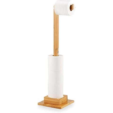 Ecooe Bamboo Freestanding Toilet Paper Holder Storage Roll Holder Ideal for 6 Toilet Paper Rolls Stand and Organizer 2 in 1 Space Saving Without Drilling 72 cm Cover