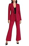 Agenlulu Women's 2 Piece Suits Business Casual Outfits Long Sleeve Solid Blazer Pantsuits Professional Office Work Sets Red