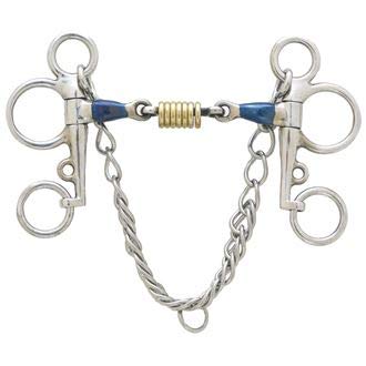 CENTAUR Blue Steel Tom Thumb Pelham with Double Jointed Mouth and Loose Brass Roller Disks - 5.5