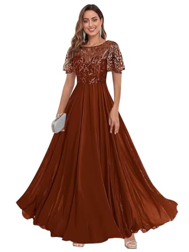 Sequin Applique Chiffon Mother of The Bride Dresses for Women Short Sleeve Mother of The Groom Dresses for Wedding