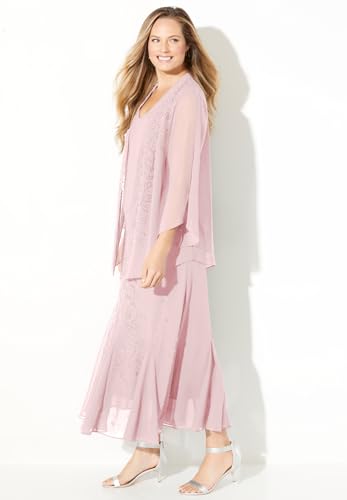 Catherines Women's Plus Size Masquerade Beaded Dress Set with Jacket (Petite Available) - 22 WP, Rose3