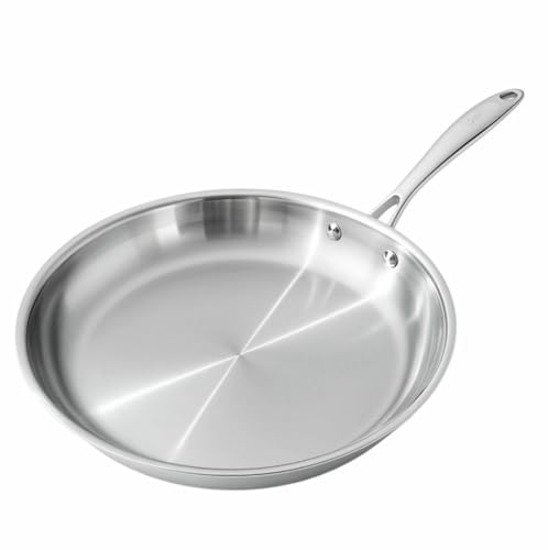 KLAUS - Sartén de acero inoxidable de 32 cm triplicada - Alta calidad, difusión homogénea del calor - Compatible con todo tipo de fuegos, incluyendo placa de cerámica e inducción, mango cómodo, fácil