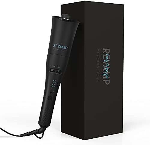 REVAMP Progloss Hollywood Curl Automatic Rotating Hair Curler, Create Tight Curls or Volumising Waves, Ceramic Ionic Barrel, Keratin, Argan & Coconut Oil Infused, Auto Shut-Off - Heat Mat Included