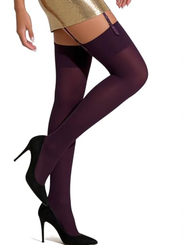 Image of Mila Marutti Thigh High Stockings for Women | Garter Belt Stockings Semi Opaque 40D | Colored Suspender Stockings Pantyhose