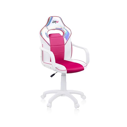 DRW Iris, Silla de Escritorio, Estudio o Despacho, Sillon Gaming, Acabado en Color Blanco, Rosa e Iris, Medidas: 46,5 cm (Ancho) x 46 cm (Largo) x 98-109,5 cm (Alto)