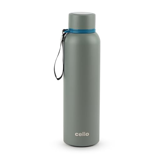 Image of CELLO Duro Kent Gen-X Stainless Steel Flask 720 ml Fosil Grey | Wide Mouth with Carrying Loop, Leak Proof Double Wall Vacuum Insulated Hot and Cold Flask Water Bottle for Office Gym Biking & Travel