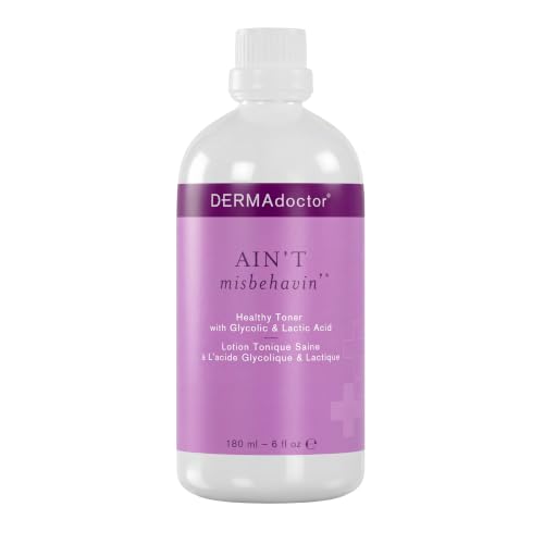 DERMAdoctor Ain't Misbehavin' Dermatologist Formulated Clarifying and Hydrating Toner with Glycolic Acid & Lactic Acid; For Oily and Acne Prone Skin, Pore Minimizer for Face and Body - 6 fl oz