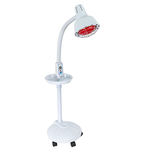 Begoniape Lámpara infrarroja de 275 W, lámpara de luz roja, lámpara de calor ajustable con temporizador y ruedas, luz infrarroja, para alivio del dolor, compartimento de almacenamiento, diez niveles