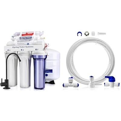 iSpring RCC7AK-BLK, 75 GPD Alkaline 6-Stage Reverse Osmosis System with Stylish Black RO Faucet & ICEK Ultra Safe Fridge Water Line Connection and Ice Maker Installation Kit