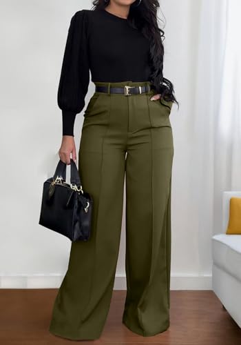 SHINFY Women Wide Leg Dress Pants High Waisted Slacks Pleated Business Casual Office Palazzo Work Pants Trousers4