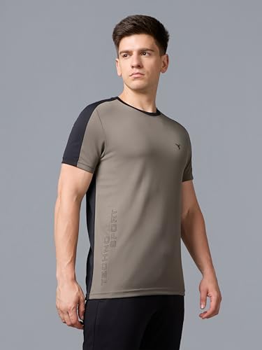 Image of TECHNOSPORT Men's Solid Slim Fit Polo Collar T-Shirt MATPIQ Half Sleeve Button Polyester for Gym Running Workout UPF50+ Anti Odour