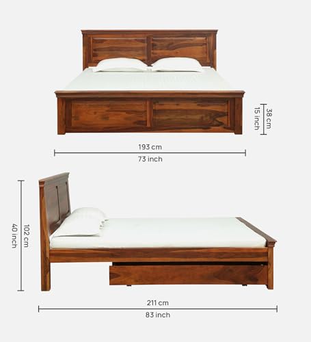 Image of Solid Sheesham Wood King Size Bed | King Size Bed Without Storge | 100 Pure Solid Sheesham Wood Bed | Living Room Furniture | Home and Office Furniture | with Brown Colour | (Brown7)