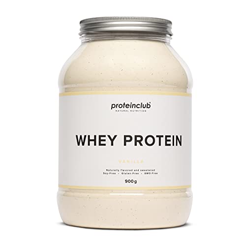 proteinclub Natural Whey Protein Pulver (Vanille) - 900g, 23g Protein pro Portion - für Muskelaufbau und -erhalt, mit Stevia gesüßt, Soja- & Glutenfrei, Schnelle Löslichkeit, Ideal für Sportler