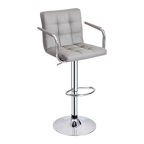 Panana Barhocker 1er Set, höhenverstellbare, Kunstleder Barstuhl mit PU-Bezug, 360° Drehstuhl mit Armlehnen, Rückenlehne und Fußstütze (1, Grau)