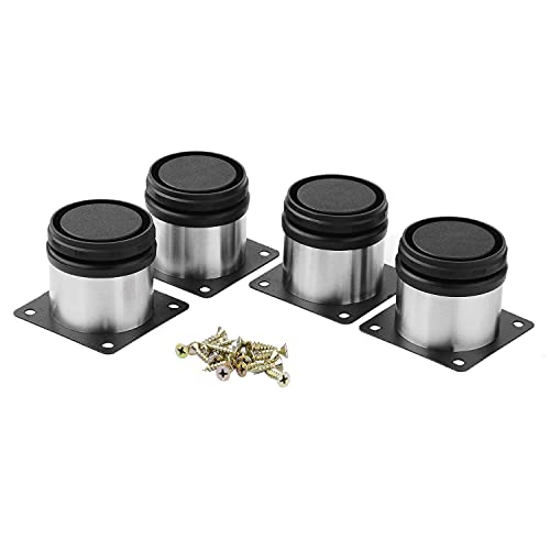 Furniture Cabinet Metal Legs Adjustable Stainless Steel Round Kitchen Feet, Furniture Leg For Diy Furniture, Sofa Table Cabinets Shelves Black And Silver 50 X 50Mm Pack Of 4 + 16X Screw #TOP5