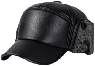 قبعة بيسبول جلدية للرجال مع غطاء للاذن، اسود، مقاس واحد