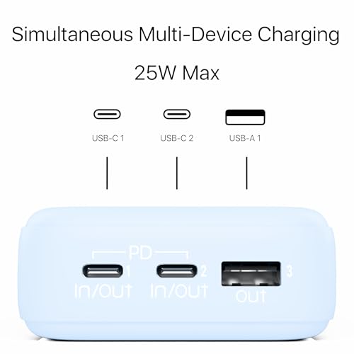 Image of OLVME Premium 20000mAh PD Power Bank |for iPhone,Samsung 50% in 30min | PD C to C Cable | 2 Type- C Port + 1 USB A 22.5W | Universal Compatible All Mobiles | Soft Matte Touch Blue