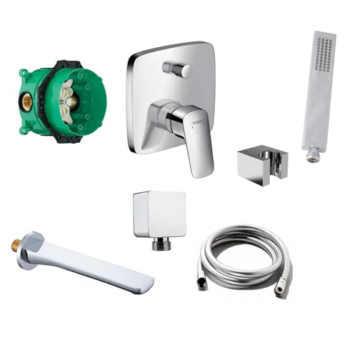 vanvilla Wannenset mit Unterputz Armatur Hansgrohe Logis 2-Wege und vanvilla Handbrause, Wannen-SET HG66 poliert