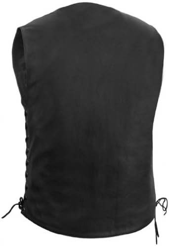 True Element Mens 10 Pocket Traditional Motorcycle Leather Vest (Black, Sizes S-5XL)